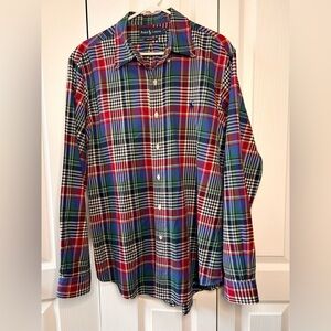 Ralph Lauren Men‎ Shirt L Large Red Plaid Long Sleeve Button Down Collar Cotton